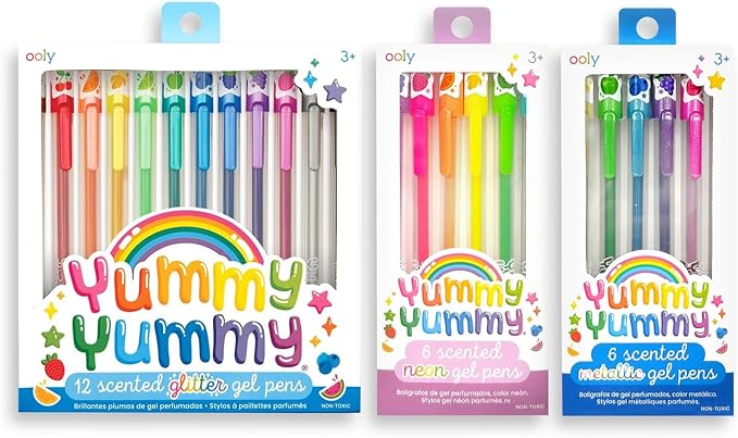 Ooly Yummy Yummy Scented Gel Pen Bundle of 24, Easter Activities for Kids, Includes 12 Glitter, Neon & 6 Metallic Gel Pens, Fun Pens for Kids School Supplies