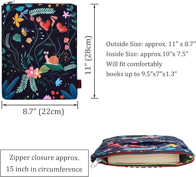 Book Sleeve for Book Lovers, Bookish Book Protector, Book Covers for Paperbacks, Washable Fabric, Book Sleeves with Zipper, Medium 11 Inch X 8.7 Inch