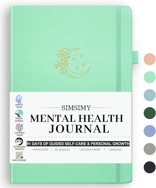 Mental Health Journal, 91-Day Self Care Journal for Women Men, Guided Anxiety & Stress Relief Journal with Mood Tracker, Cognitive Behavioral Therapy Journaling with Mental Health Coloring Pages & Dream Log