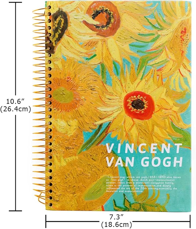 Sunflower Gifts for Women Van Gogh Notebook Hardcover Spiral Notebook Sunflower Journal 10.6" x 7.3" 300 Pages Journal Wide Ruled Notebook for Work,Gift,Office