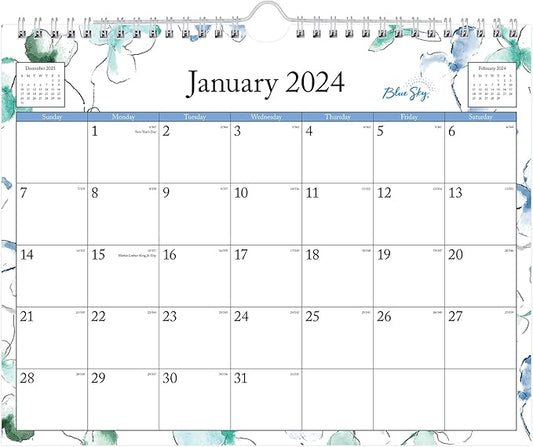 Blue Sky 2024 Monthly Wall Calendar, January - December, 11" x 8.75", Wirebound, Wide Blocks, Lindley (101593-24)