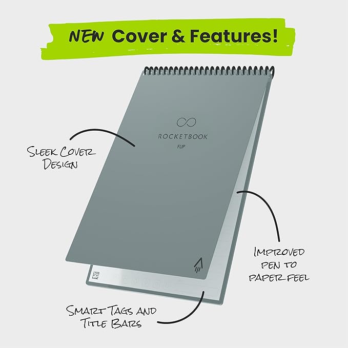 Rocketbook Flip - with 1 Pilot Frixion Pen & 1 Microfiber Cloth Included - Gray Cover, Executive Size (6" x 8.8")