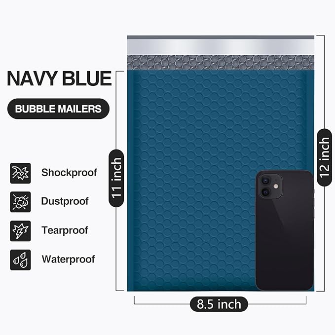 UCGOU Bubble Mailers 8.5x12 Inch Navy Blue 25 Pack Usable Size 8.5x11 Poly Padded Envelopes #2 Medium Mailing Opaque Packaging Postal Self Seal Waterproof Boutique Shipping Bags for Clothes Makeup