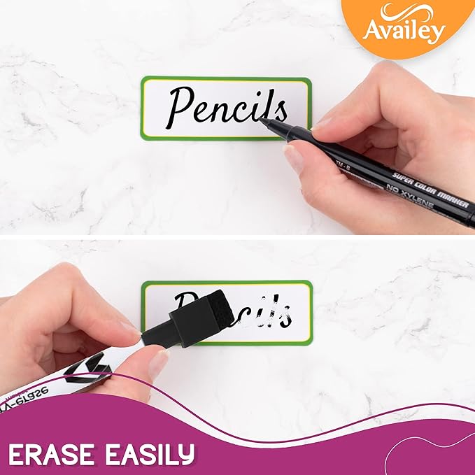 Availey 48 Pieces (3.2 x 1.2") - Colored Border Magnetic Dry Erase Labels - Reusable Strips for Classroom Home Office Garage Refrigerator Blank Writable Erasable Cards Name Tags Students Locker Shelf