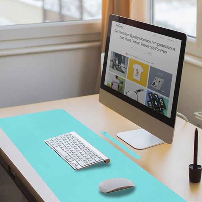 ‎Boutilon Leather Mouse Pad,Extended Desk Pad for Keyboard and Mouse Non-Slip Study Desk Writing Pad Desktop Protector for Home Office Accessories,30"x 14"(M-Bright Blue)