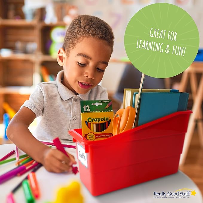 Really Good Stuff-163319 Durable Magazine, Book, Folder, File and Binder Holders – Ideal for Narrow or Vertical Storage Needs– Instantly Color Code Home Classroom –Assorted Primary Colors(Set of 6)