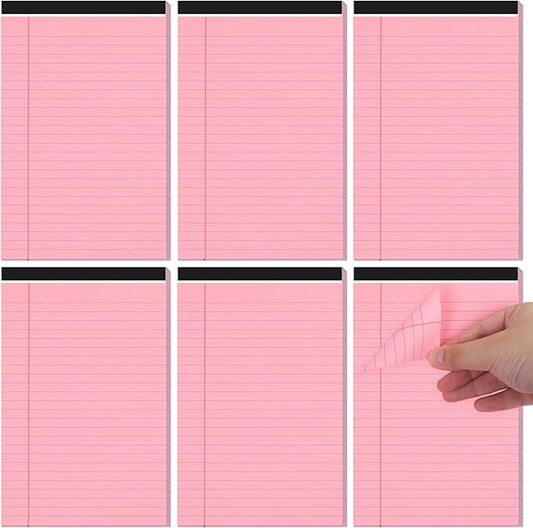 Utron 6 PCS Small Legal Pads 5x8 Pink, Narrow Ruled Small Note Pads 5x8, Micro Perforated Writing Pad, College Ruled Legal Notepads 5x8 for Study, Office, To-Do Lists(30 Sheets/Small Notepad)
