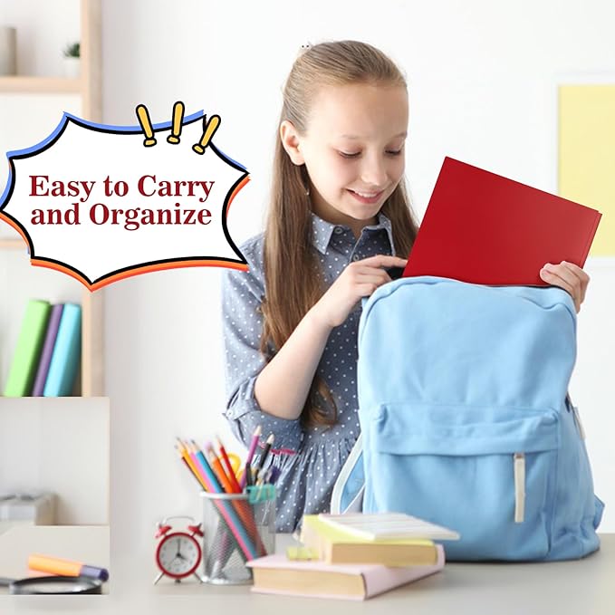 60-Pack Plastic Folders with Pockets and Prongs,2-Pocket Folders with 3 Fasteners, Poly Folders Holds 8-1/2" x 11" Paper for School/Office/Home, Red