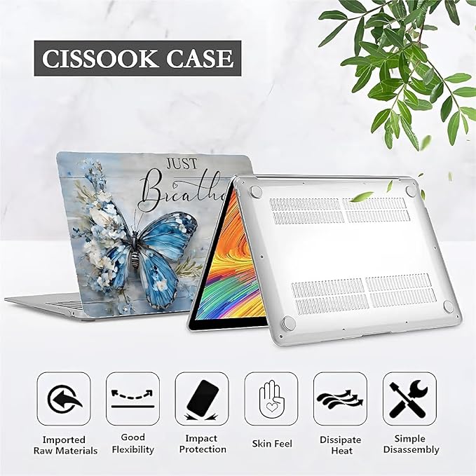 Compatible with 16 Inch MacBook Pro A2141, Blue Flower Butterfly Hard Plastic Shell Cover Case