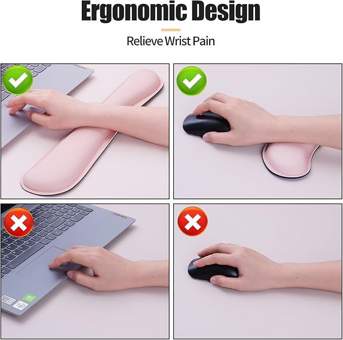 Bloss Leather Desk Pad and Keyboard Wrist Rest, Large Mouse Pad + Keyboard Pad+Mouse Wrist Support, Non-Slip Desk Mat Protector for Office, Home (35.4×15.7 Inches,Pink)
