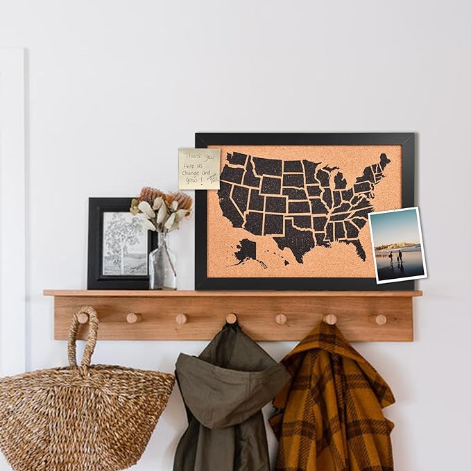 Cork Board Map of The United State, 14" X 11" Bulletin Boards for Walls with 10 Pins, Travel Tracker Map for Office, School and Home (US-MAP-2636)