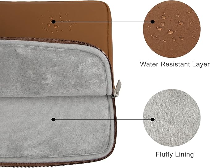 RAINYEAR 13 Inch Laptop Sleeve Soft PU Leather Case Water Resistant Padded Cover Bag Compatible with 2021 2022 MacBook 13.6" M2 A2681 13.3" A2338 Air Pro M1 A2337 A2159 A2179 A2251 A2289(Brown)