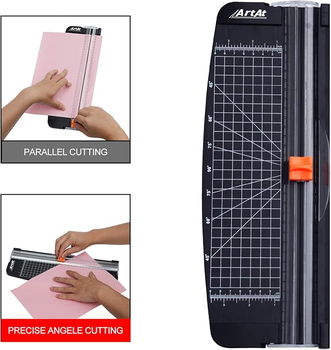ArtAt 12-Inch Paper Cutter with Retractable Safety Blade, A4 Portable Trimmer for Cardstock, Laminated Paper, Photos, Crafts, Gift Cards, Coupons, Kraft Labels (Auto-Lock & Precise Cutting)