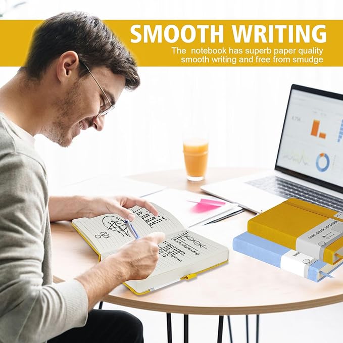 Lined Journal Notebook, 360 Numbered Pages(With page number), Thick Journal for Writing A5 College Ruled Notebook, 100gsm Lined Paper, Leather Hardcover, 5.75'' X 8.38''-1 Pack, Yellow