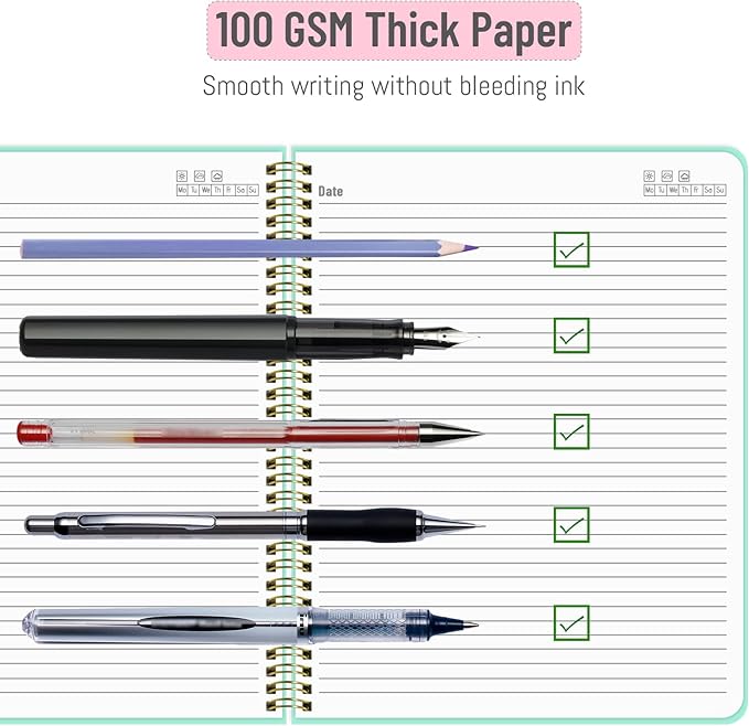 Spiral Notebook 8.5" x 11", A4 Lined Black Hardcover College Ruled Notebook for Work, 120 Pages 100GSM Large Thick Spiral Writing Journal for Women & Men