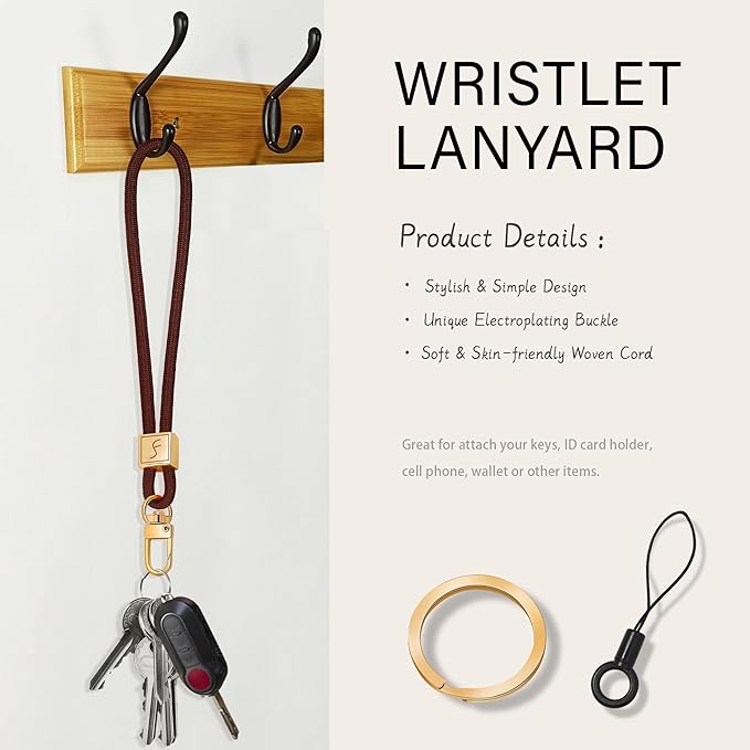 Fishent Keychain Wristlet lanyard, Cute Key Chain Holder, Upgraded Woven Wrist Lanyard for Keys, Wristlet Strap Keychain for Women Men Car Keys ID Badges Card Wallet Phone (Dark Brown)
