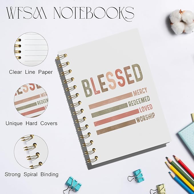 Christian Notebook, Blessed Gifts - Daily Prayer Journal, Prayer Notebook, Spiral Bible Notebook, Christian Gifts Journal, Christian Journal, Christian Notebook for Women, 5.5x8.3 Inches