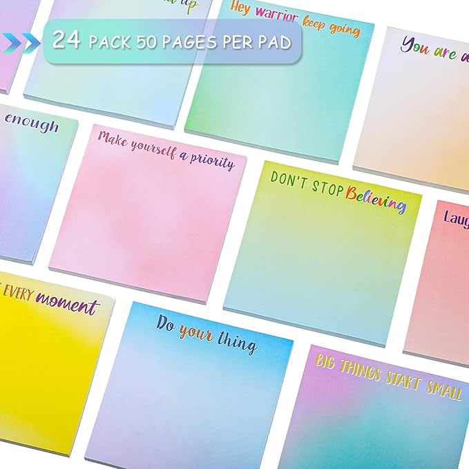 Zonon 60 Pieces Inspirational Sticky Notes 3 x 3 Inch Motivational Fun Notepads Positive Gifts for Teacher Nurse Coworkers Work Studying Supplies (Watercolor Style)