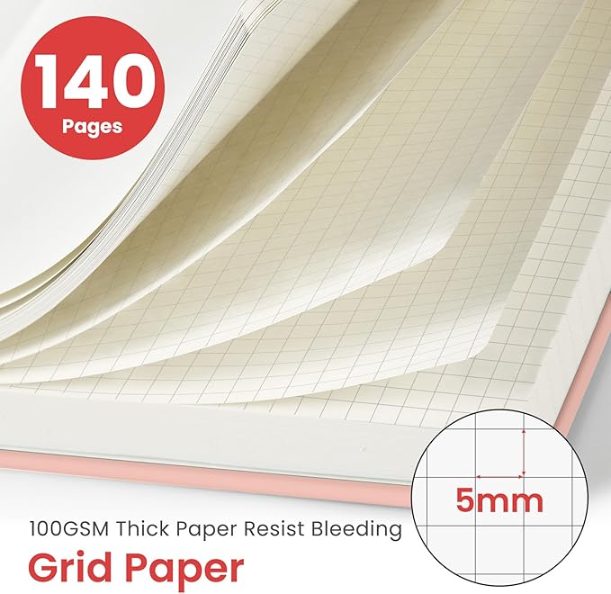 Taja Graph Spiral Journal Notebook for Women & Men, 140 Pages, Graph Paper Hardcover Notebook for Planning & Tracking, Journals for Graphing, A5(6"x8") - Pink