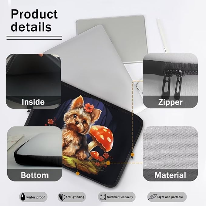Cute Dog Laptop Sleeve Case for Women Men Mushroom Laptop Protector Durable Computer Sleeve 15 inch Suitable Gifts for Girls Boys Tablet Bag Laptop Accessories Black