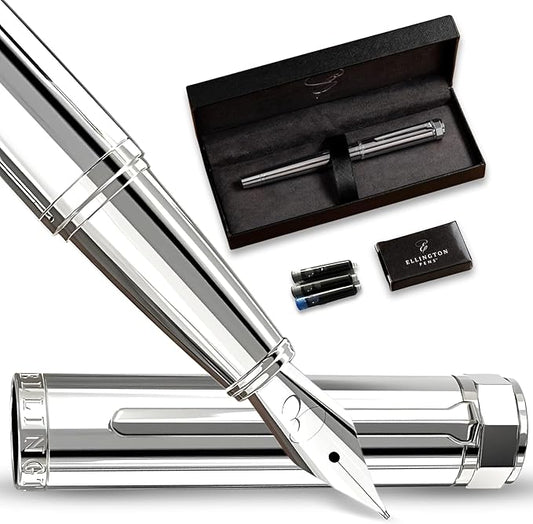 Luxury Fountain Pen Set- Fountain Pens for Writing - Smooth Medium Nib - Includes Refillable Ink Converter, 3 Ink Cartridges [Black & Blue], Gift Box - Elegant Calligraphy