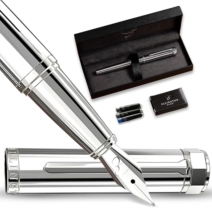 Luxury Fountain Pen Set- Fountain Pens for Writing - Smooth Extra Fine Nib - Includes Refillable Ink Converter, 3 Ink Cartridges [Black & Blue], Gift Box - Elegant Calligraphy