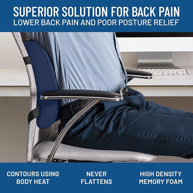 Everlasting Comfort Lumbar Support Pillow for Office Chair - Memory Foam Back Cushion for Chair, Car, Couch - Lumbar Pillow Promotes Better Posture, Back Pain Relief - Ideal for Gaming and Desk Chairs
