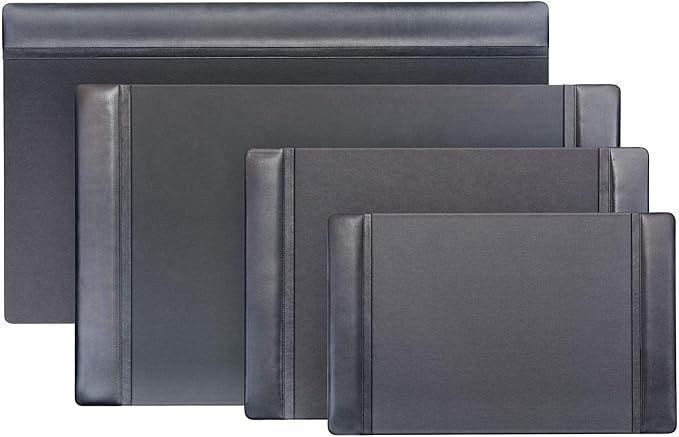 Dacasso Classic Leather Side Rail Desk pad, 22" x 14", Black