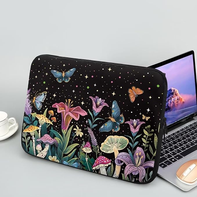 Butterfly Flower Laptop Sleeve for Women 10 inch Lap Top Case Portable Laptop Protector Zippered Pouches with Humanize Design Computer Carrying Case Star Briefcase