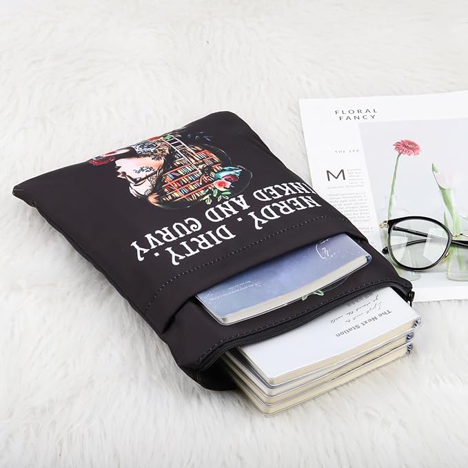 KEYCHIN Reading Lover Book Sleeve Book Club Librarian Gifts Nerdy Dirty Inked And Curvy Book Cover Book Lover Gifts Book Covers For Paperback (Nerdy Dirty-Black)