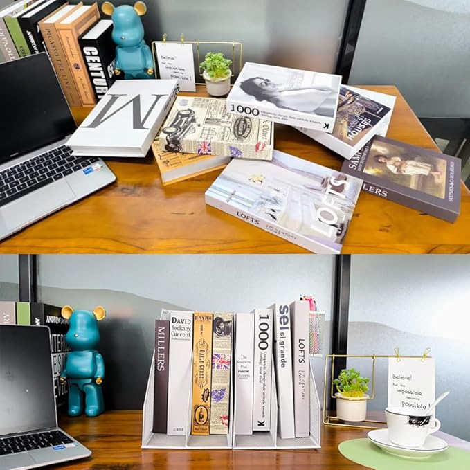 2 Set Desk Organizers, Metal Desk Magazine File Holder and 1 Pen Holder, 2 Compartments Mesh File Holder, Mesh Desktop Organizer and Storage (white)