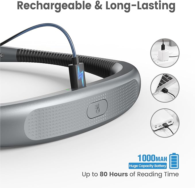 Glocusent Book Light, 3-Color & 6-Brightness Reading Light, Bendable Neck Light, 80-hr Lasting Rechargeable Lamp, Perfect Book Light for Reading in Bed, Knitting, Camping, Repairing, Book Lovers Gifts