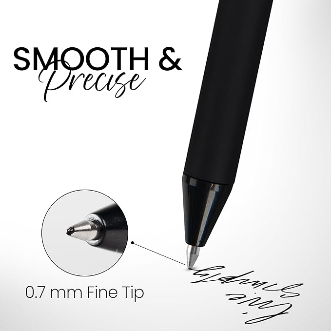 Loddie Doddie Gel Pens for Journaling & Note Taking - Black 8-Pack, 0.7 mm Medium Point, Smooth Writing, No Smudge, No Bleed Retractable Pens