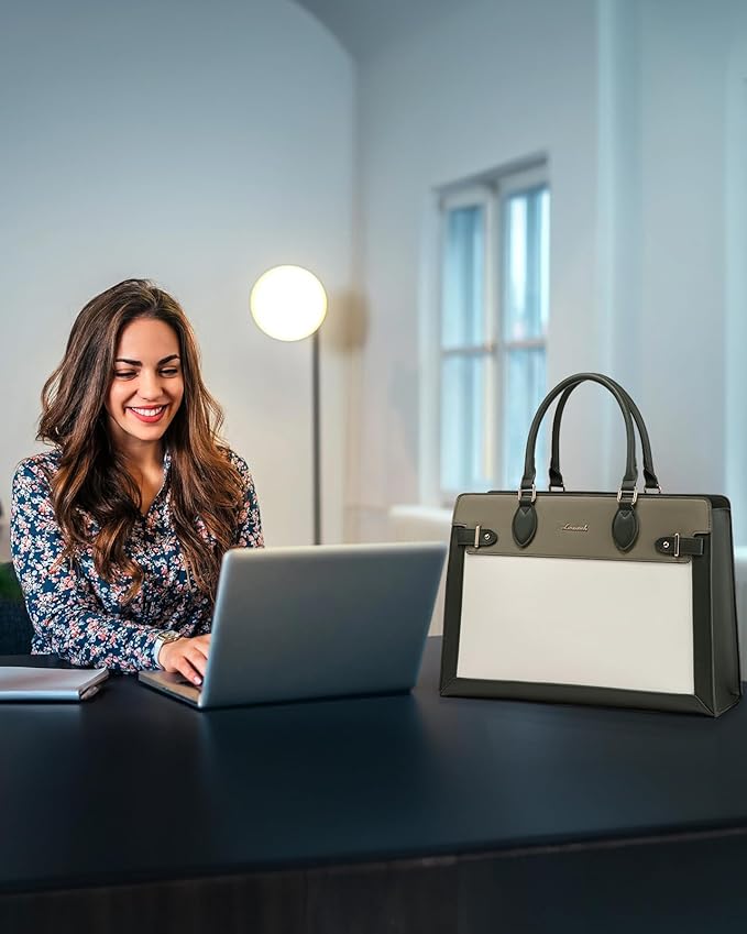 LOVEVOOK Laptop Bag for Women, 15.6 Inch Large PU Leather Tote Bag, Professional Teacher Work Bag, Waterproof Business Computer Briefcase, Shoulder Tote Purse for Office