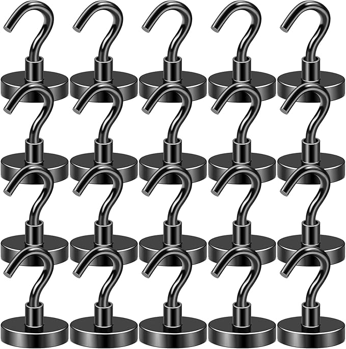 DIYMAG Black Magnetic Hooks, 80 LB Heavy Duty Strong Magnet with Hooks, Strong Rare Earth Neodymium Magnet Hooks for Hanging, Magnetic Hanger for Curtain, Home, Kitchen, Workplace, 20 Packs