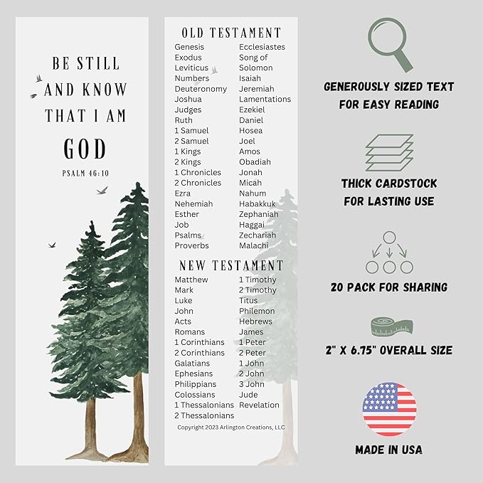 Books of The Bible Christian Bookmark - 20 Pack - Large Print - Made in USA