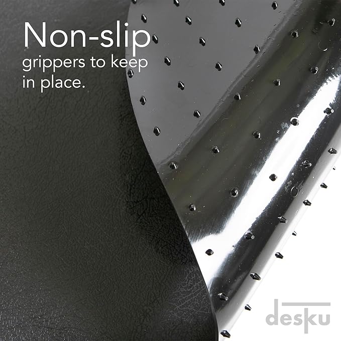 DESKU Flower Power Desk Chair Mat – Heavy-Duty PVC Mats for Carpet Floor Protection, Black, 48 x 49 Inches, Made in The USA