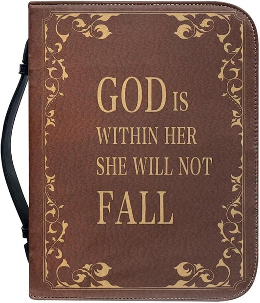 Lotusorchid Bible Case with Verse for Women Girls, Zippered PU Bible Book Cover with Handle Pocket Sunflower Pattern, Portable Durable Bible Cover Case Bible Cover Carrier Carrying Organizer Bag,L