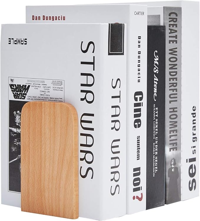 Pandapark Wood Bookends,Non-Skid Bookend for Shelves,Heavy Duty Bookends,Book Stand for Books/CDs,1 Pair