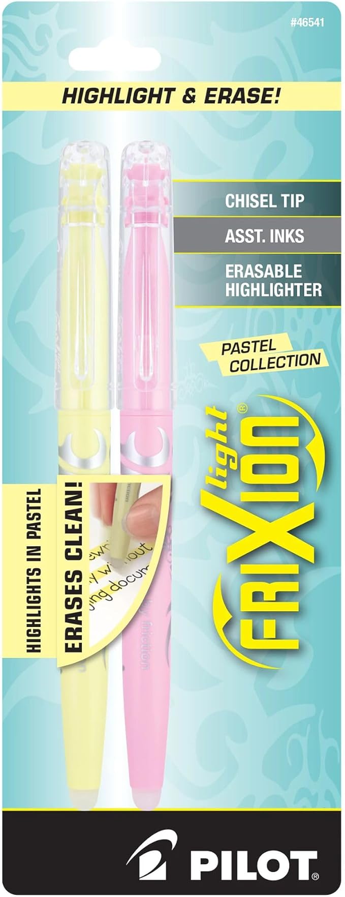 Pilot FriXion Light Pastel Erasable Highlighters, Chisel Tip, Assorted Colors, 2 Count