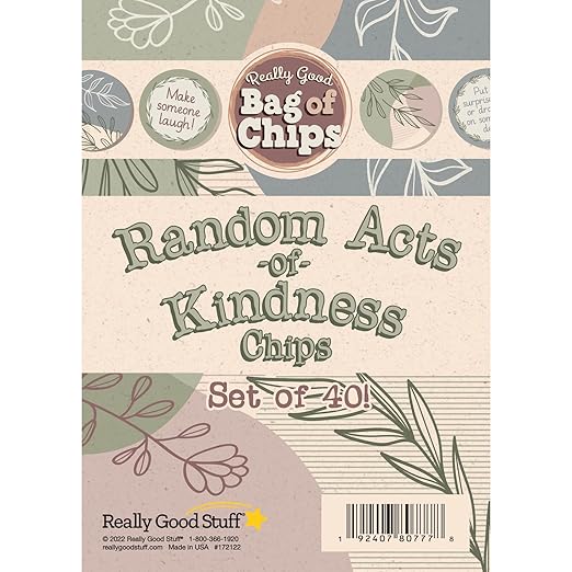 Really Good Stuff Classroom Random Acts of Kindness Chips – Set of 40 – Practice Spreading Kindness & Positivity to Others – Social-Emotional Learning – SEL for The Home and Classroom