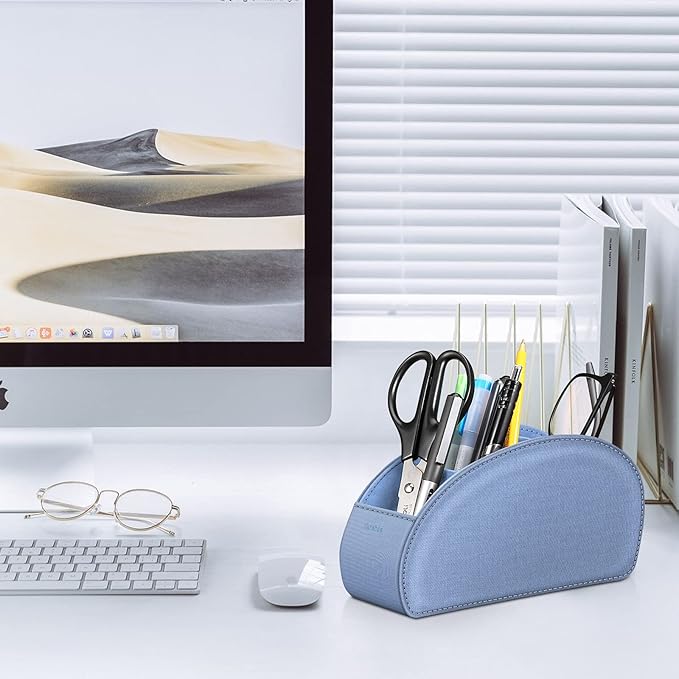 Remote Control Holder with 5 Compartments, KENOBEE Anti-slip Desktop Caddy Storage Organizer for Remote Controllers, Office Supplies, Makeup Brush, Media Accessories, Denim Blue