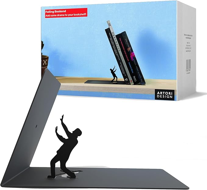 Artori Design Book Ends to Hold Books Heavy Duty - Hidden Metal Bookends for Shelves Desk or countertop - Bookend Book Holder for Home Decorative - Gift for Book Lovers and Home Decor (Falling)