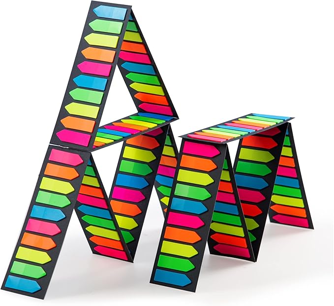 Golcellia Fluorescent Translucent Sticky Note Flags, 2400 Pcs Total, Pack of 10 Color Tabs, Arrow Sticky Notes, Page Flag Markers, Arrow Index Tabs