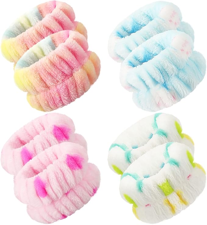 Chuangdi 4 Pairs Wrist Bands for Washing Face Wrist Spa Microfiber Wash Towel Band Scrunchies Absorbent Wristbands Sweatband for Women Prevent Liquid from Spilling