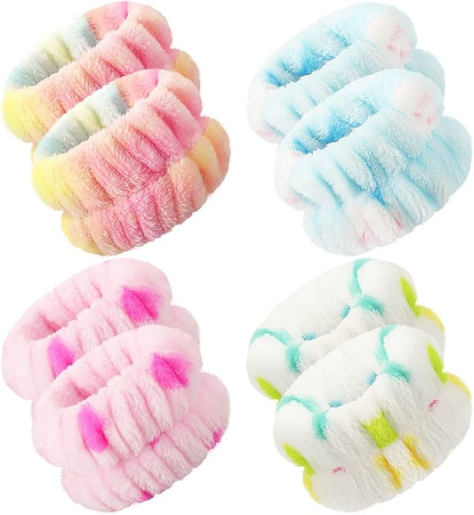 Chuangdi 4 Pairs Wrist Bands for Washing Face Wrist Spa Microfiber Wash Towel Band Scrunchies Absorbent Wristbands Sweatband for Women Prevent Liquid from Spilling