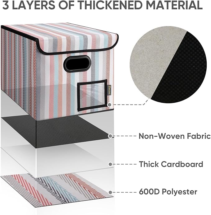 BALEINE File Organizer Box with Lid, Collapsible File Folder Organizer with Plastic Slide, Hanging File Folder Box for Office Document Storage (1 Pack, Color Stripe)