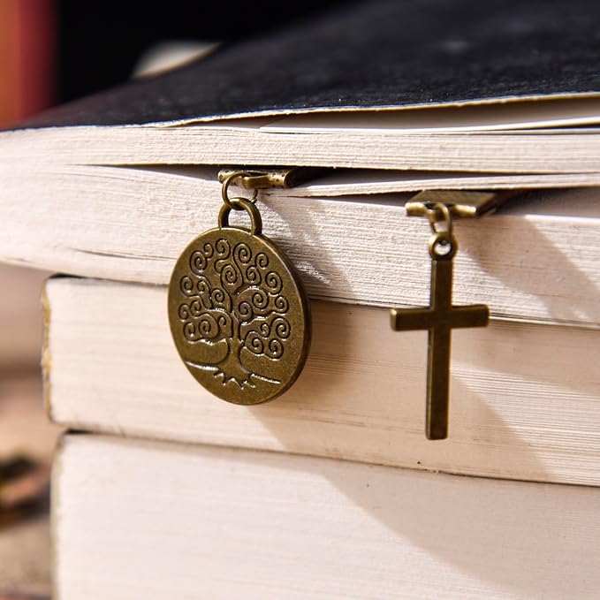 Bookmarks, Handmade Retro Cross Tree of Life Bible Bookmark with Long Leather Straps, Christian Saint Book Mark, Ideal Catholic Gift (Style 11)
