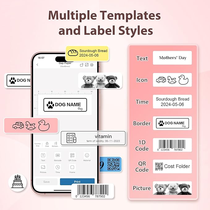 P21 Label Maker Machine with Tape, Bluetooth Label Printer Thermal Mini Label Makers with Built-in Cutter and Multiple Templates, Portable Printers for School, Office, Home Use (White)