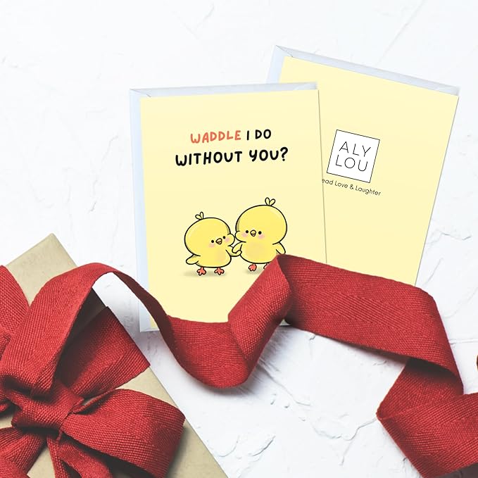 ALY LOU Anniversary Card for Her Him/Girlfriend Wife/Husband Boyfriend, Friendship Thank You Birthday Kawaii Greeting Card (Waddle I do ...)